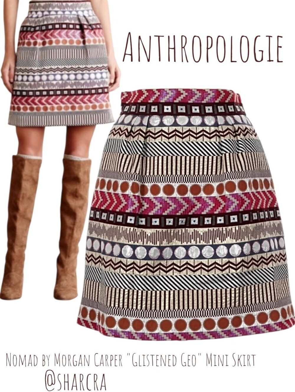 Anthropologie Nomad by Morgan Carper Glistened Geo Mini Skirt Women Aztec Geo 0